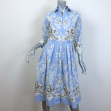 Samantha Sung Belted Shirtdress Light Blue Printed Stretch Cotton Size 8