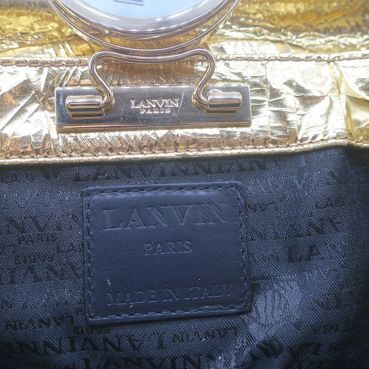 Lanvin Mother of Pearl Accent Small Shoulder Bag Gold Metallic Leather