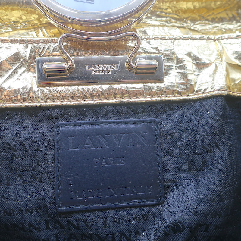 Lanvin Paris vintage monogrammed navy leather shoulder bag