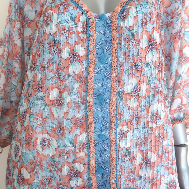Poupette St Barth Bobo Ruffled Poncho Mini Dress Floral Print Cotton One Size