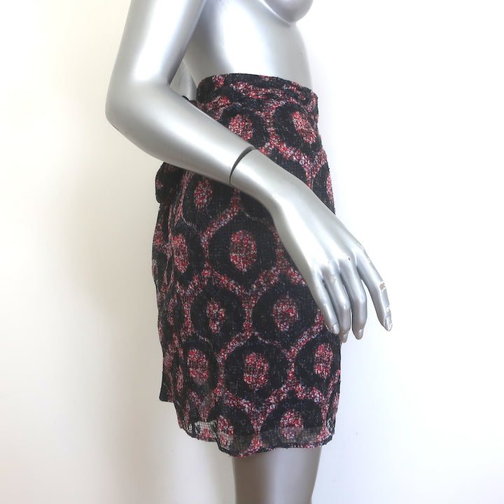 Isabel Marant Tilia Gathered Tie-Waist Printed Mini Wrap Skirt Black/Red Size 42