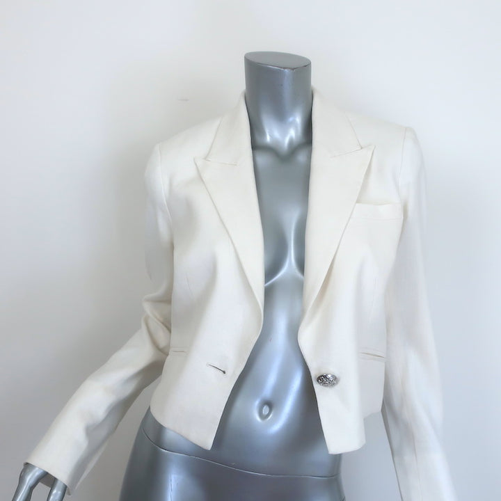 Veronica Beard Fabiola Cropped One-Button Blazer Cream Stretch Linen Size 4