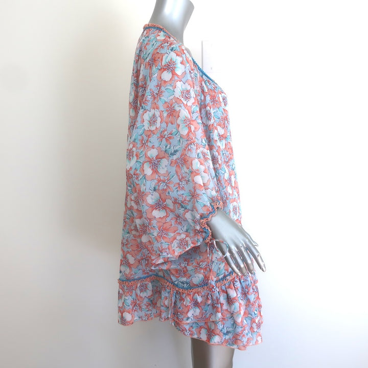 Poupette St Barth Bobo Ruffled Poncho Mini Dress Floral Print Cotton One Size