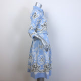 Samantha Sung Belted Shirtdress Light Blue Printed Stretch Cotton Size 8