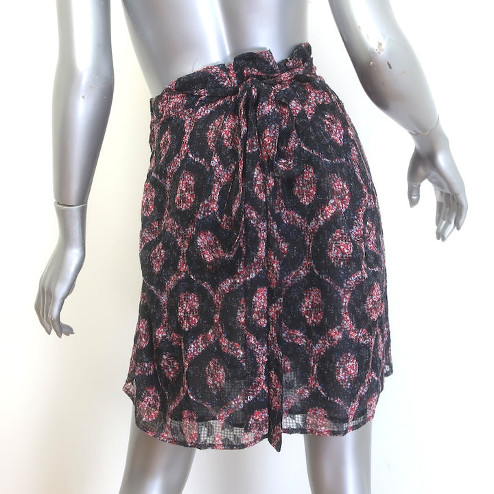 Isabel Marant Tilia Gathered Tie-Waist Printed Mini Wrap Skirt Black/Red Size 42
