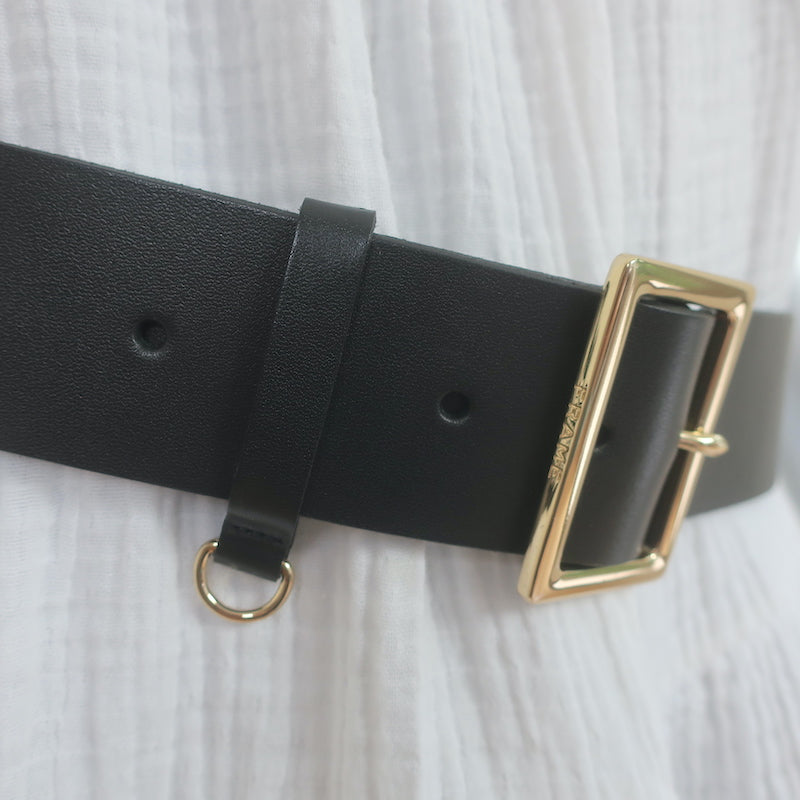 FRAME D-Ring Belt Black Leather Size Small