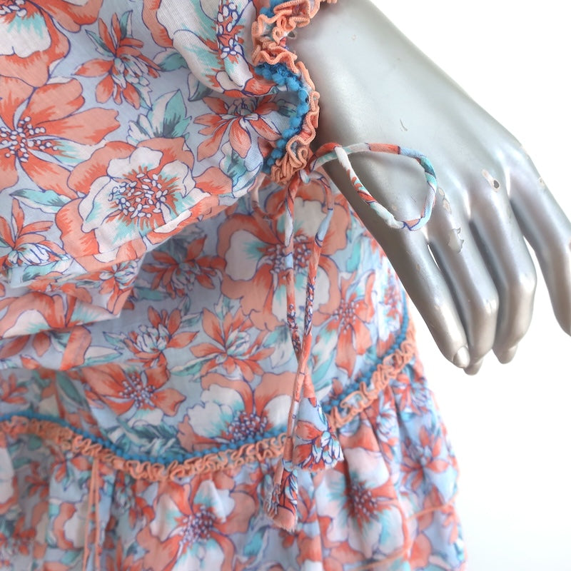 Poupette St Barth Bobo Ruffled Poncho Mini Dress Floral Print Cotton One Size