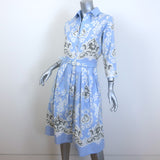 Samantha Sung Belted Shirtdress Light Blue Printed Stretch Cotton Size 8