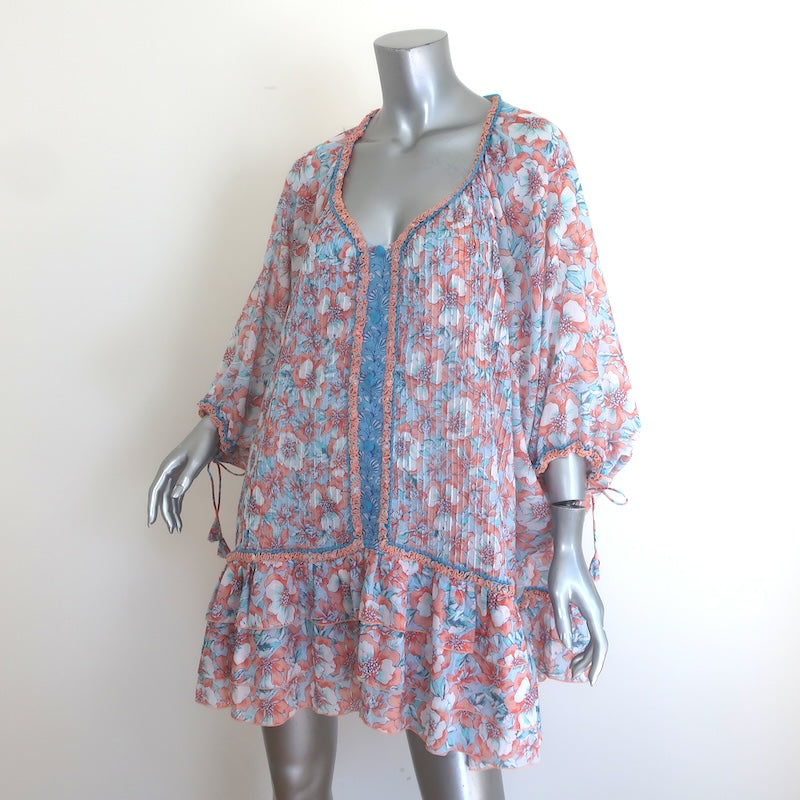 Poupette St Barth Bobo Ruffled Poncho Mini Dress Floral Print Cotton One Size