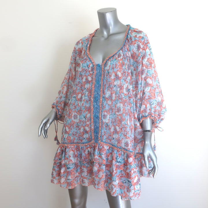 Poupette St Barth Bobo Ruffled Poncho Mini Dress Floral Print Cotton One Size