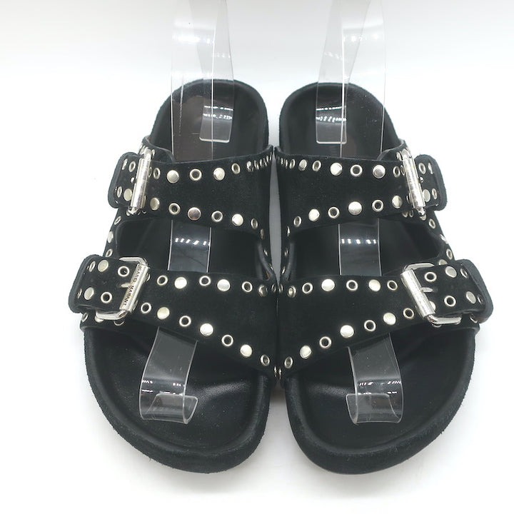 Isabel Marant Lennyo Grommet Studded Slide Sandals Black Suede Size 37