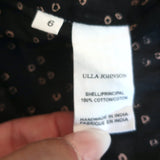 Ulla Johnson Rena Tassel Top Black Printed Cotton Size 6 Cap Sleeve Blouse