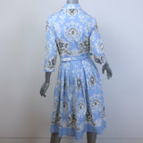 Samantha Sung Belted Shirtdress Light Blue Printed Stretch Cotton Size 8