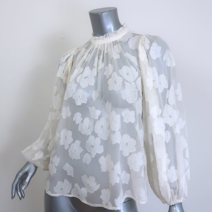 Ulla Johnson Sandrine Blouse Cream Floral Fil Coupe Size 2 Long Sleeve Top