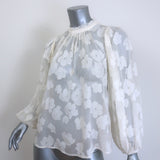 Ulla Johnson Sandrine Blouse Cream Floral Fil Coupe Size 2 Long Sleeve Top