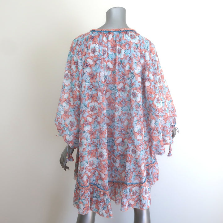 Poupette St Barth Bobo Ruffled Poncho Mini Dress Floral Print Cotton One Size