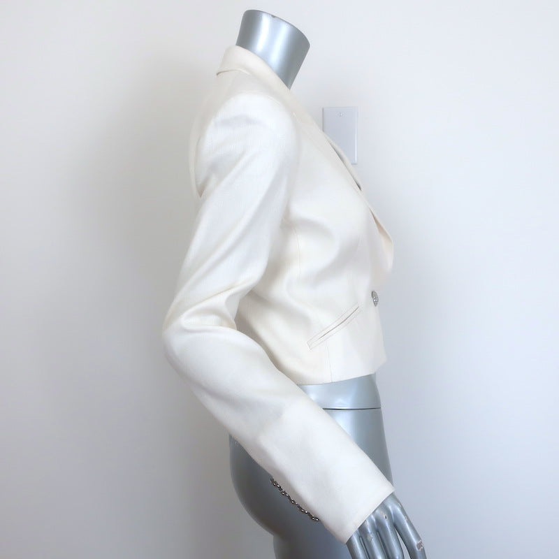 Veronica Beard Fabiola Cropped One-Button Blazer Cream Stretch Linen Size 4