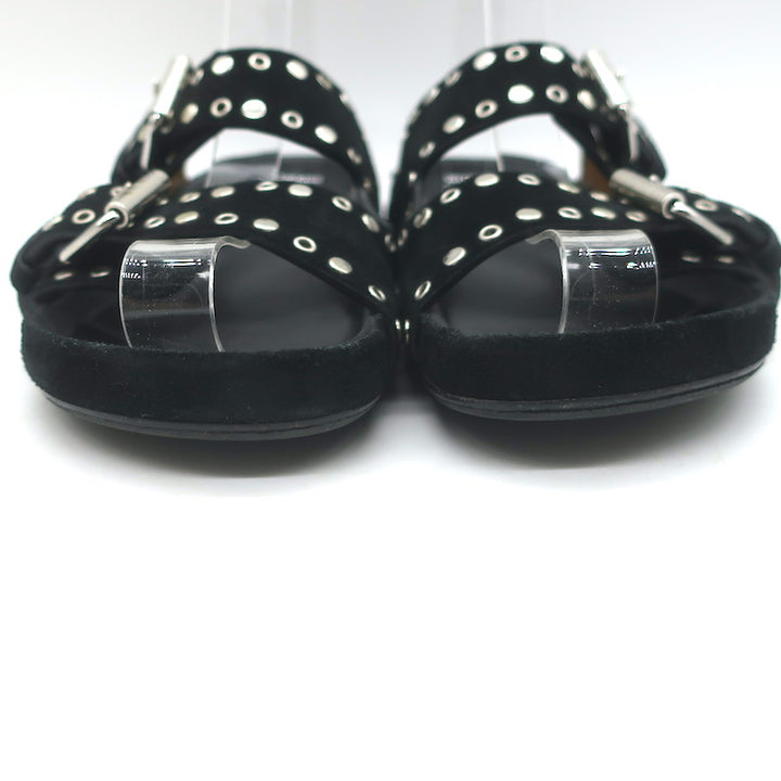Isabel Marant Lennyo Grommet Studded Slide Sandals Black Suede Size 37