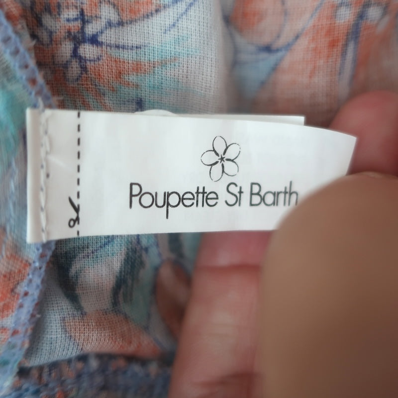 Poupette St Barth Bobo Ruffled Poncho Mini Dress Floral Print Cotton One Size