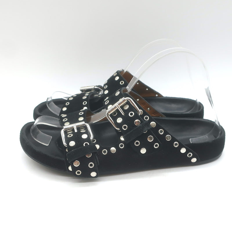Isabel Marant Lennyo Grommet Studded Slide Sandals Black Suede Size 37