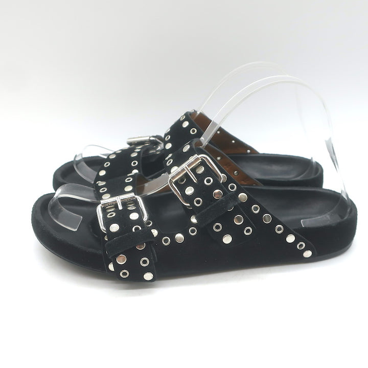 Isabel Marant Lennyo Grommet Studded Slide Sandals Black Suede Size 37