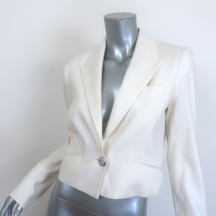Veronica Beard Fabiola Cropped One-Button Blazer Cream Stretch Linen Size 4