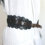 Calleen Cordero Lace-Up Wide Belt Black & Brown Scalloped Leather Size 30