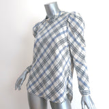 Veronica Beard Isabel Plaid Top Cream/Blue Size 8 Puff Sleeve Blouse