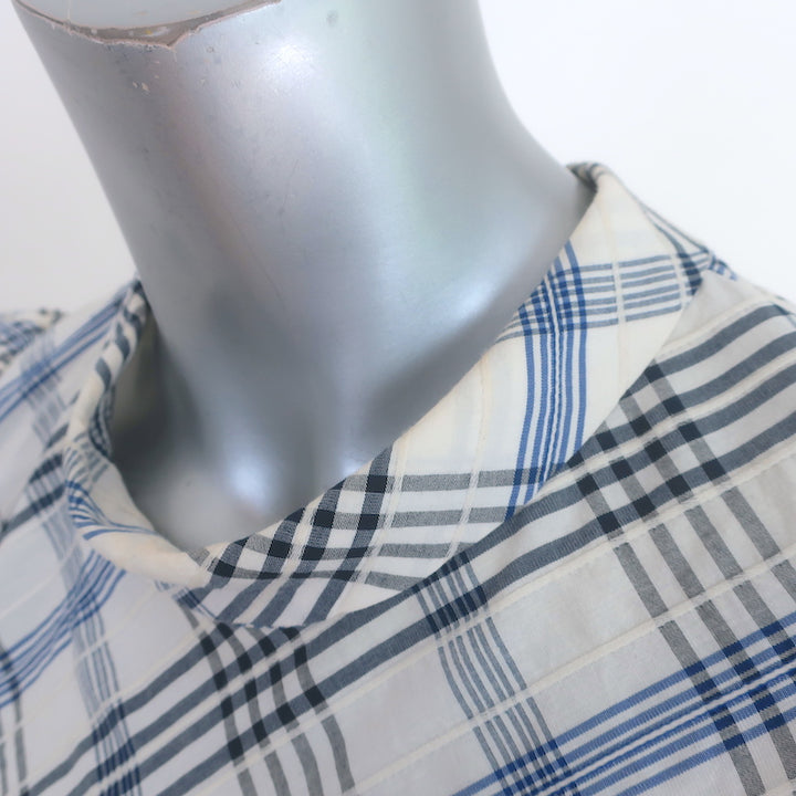 Veronica Beard Isabel Plaid Top Cream/Blue Size 8 Puff Sleeve Blouse