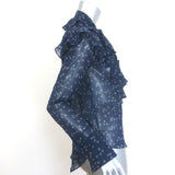 Veronica Beard Finley Ruffled Tie-Neck Top Navy Floral Print Chiffon Size 0