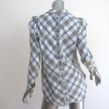 Veronica Beard Isabel Plaid Top Cream/Blue Size 8 Puff Sleeve Blouse