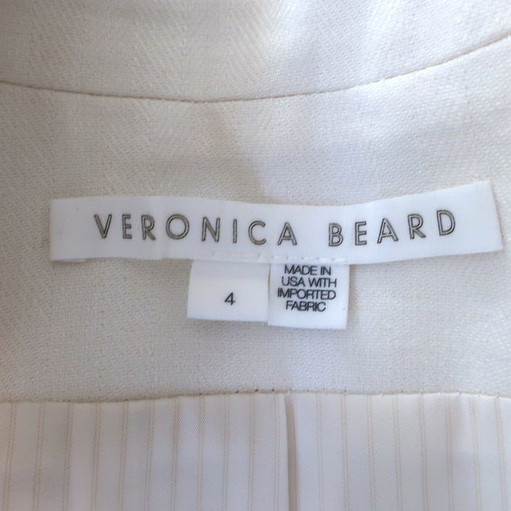 Veronica Beard Fabiola Cropped One-Button Blazer Cream Stretch Linen Size 4