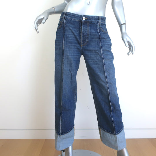 Bottega Veneta Exposed Seam Curved-Leg Jeans Dark Blue Denim Size