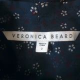 Veronica Beard Finley Ruffled Tie-Neck Top Navy Floral Print Chiffon Size 0