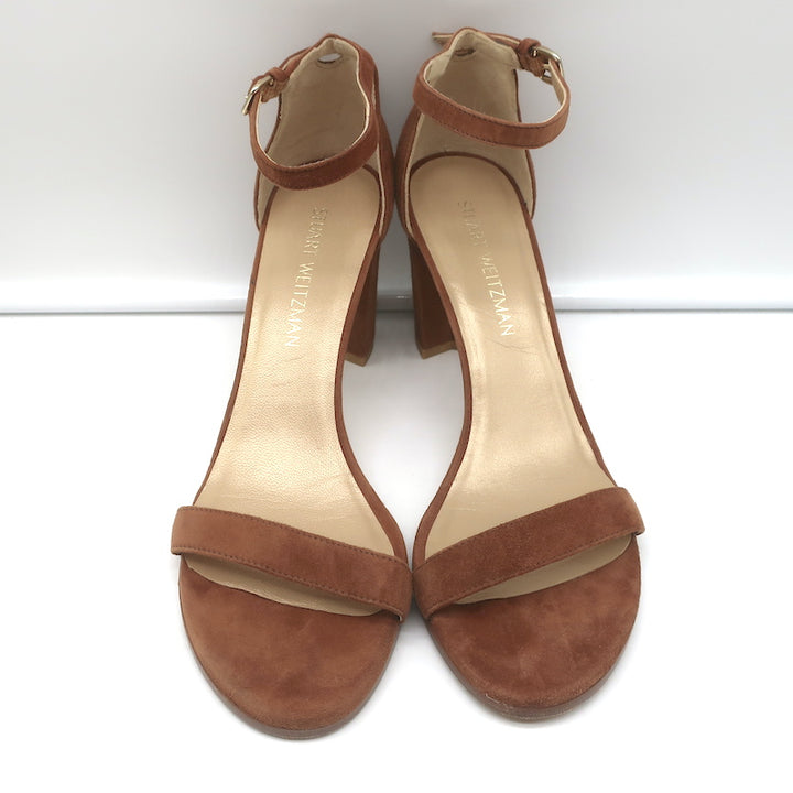 Stuart Weitzman Nearlynude Sandals Brown Suede Size 10 Ankle Strap Heels