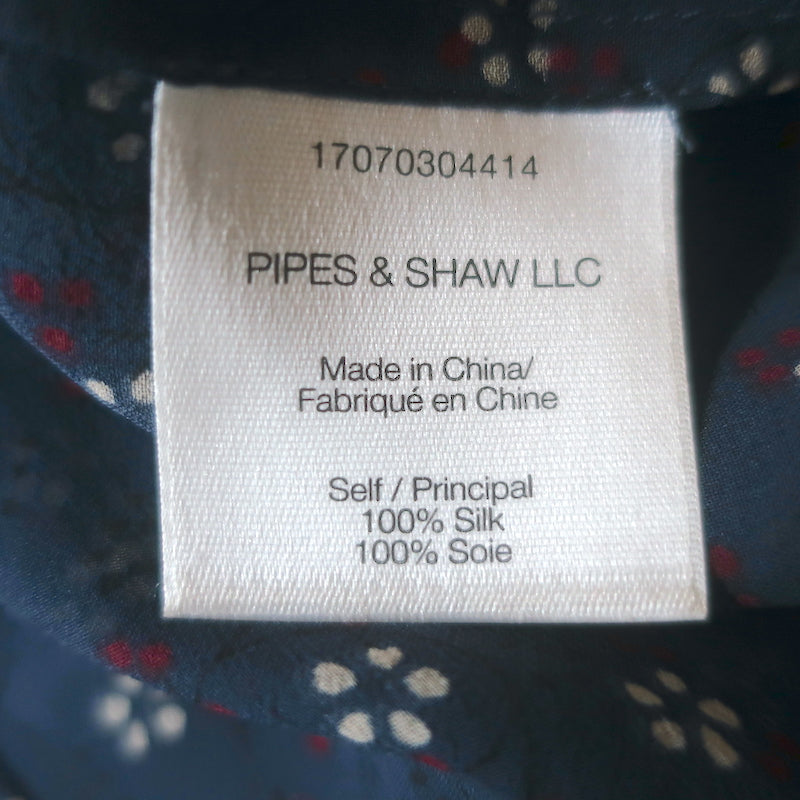 Veronica Beard Finley Ruffled Tie-Neck Top Navy Floral Print Chiffon Size 0