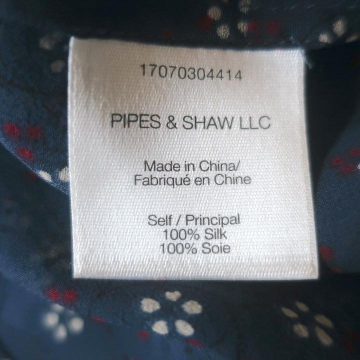 Veronica Beard Finley Ruffled Tie-Neck Top Navy Floral Print Chiffon Size 0