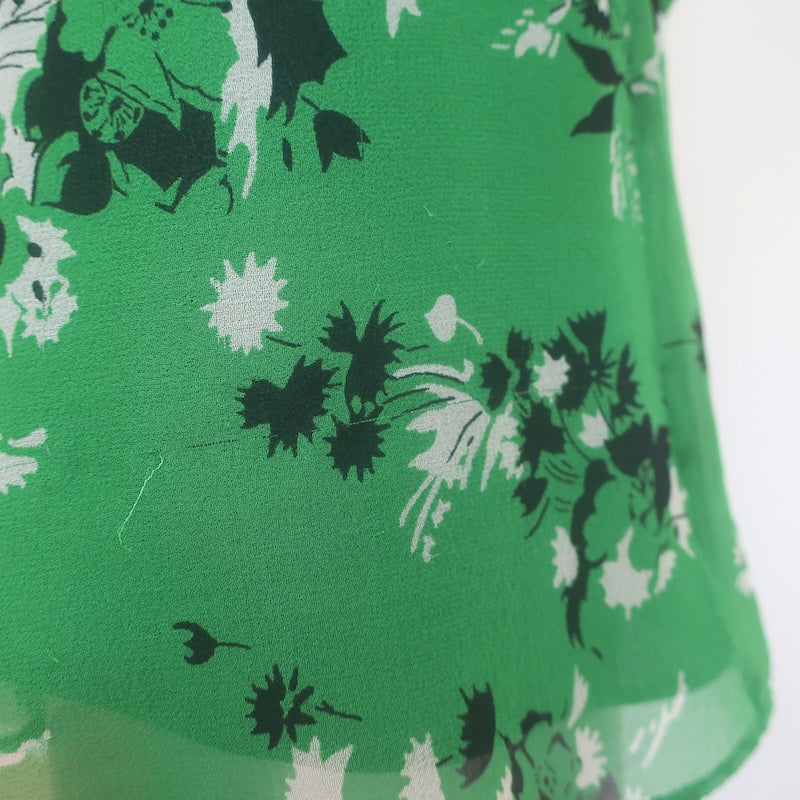 Veronica Beard Sean Ruched Mini Dress Green Floral Print Silk Chiffon Size 4