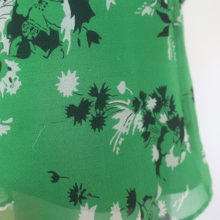 Veronica Beard Sean Ruched Mini Dress Green Floral Print Silk Chiffon Size 4