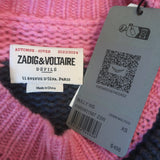 Zadig & Voltaire Bully Striped Cashmere Sweater Pink/Gray Size Extra Small NEW