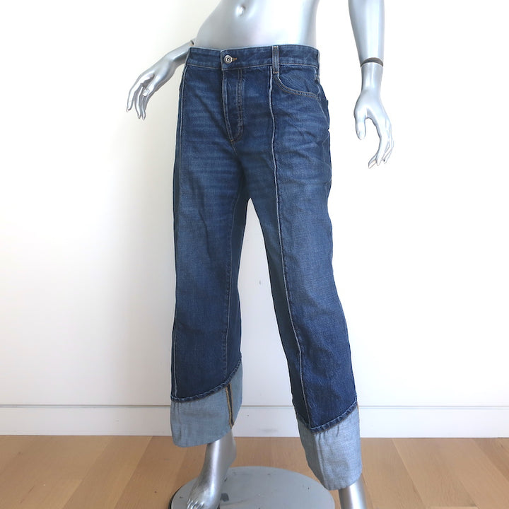 Bottega Veneta Exposed Seam Curved-Leg Jeans Dark Blue Denim Size 38