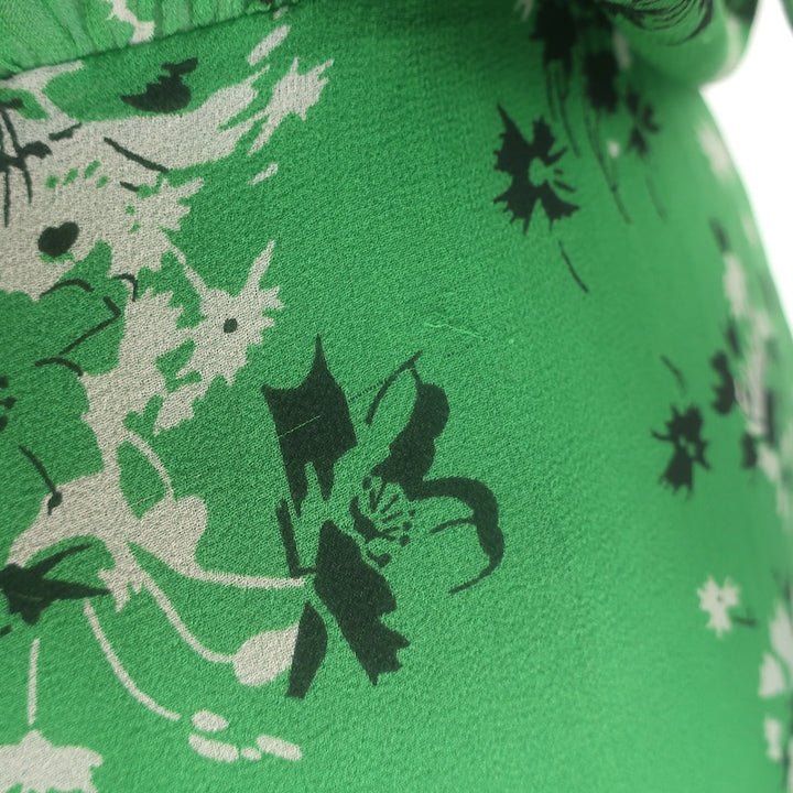 Veronica Beard Sean Ruched Mini Dress Green Floral Print Silk Chiffon Size 4