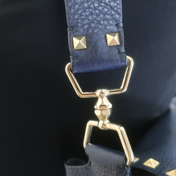 Valentino Rockstud Flap Crossbody Bag Dark Navy Pebbled Leather