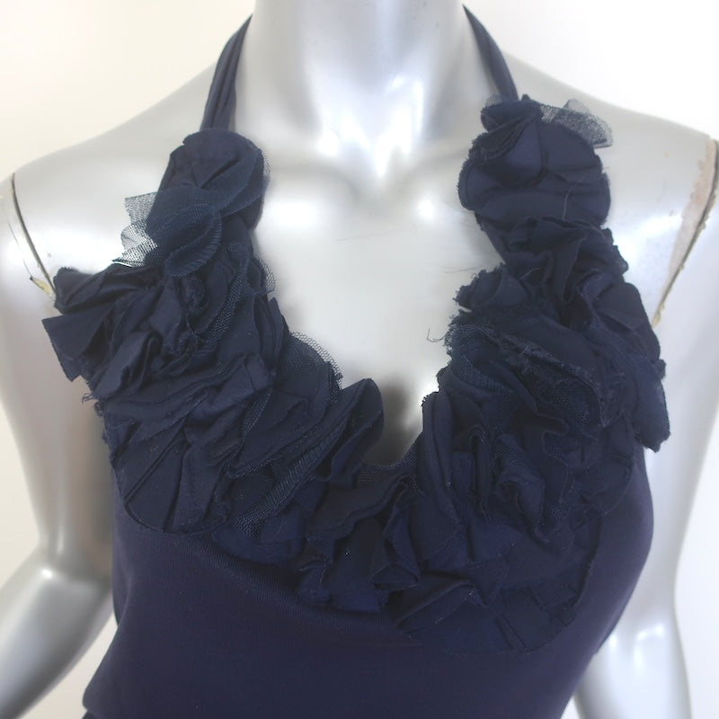 Ralph Lauren Flower-Embellished Halter Top Navy Cotton Size Large