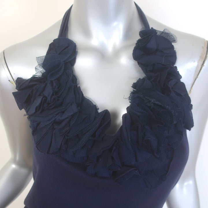Ralph Lauren Flower-Embellished Halter Top Navy Cotton Size Large