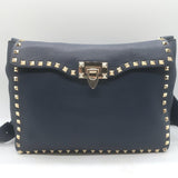 Valentino Rockstud Flap Crossbody Bag Dark Navy Pebbled Leather