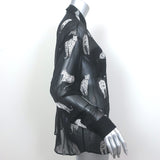 The Kooples Panther Blouse Black Burnout Chiffon Size 2 Long Sleeve Top