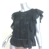 LoveShackFancy Ruffled Open-Back Top Black Embroidered Cotton Size Extra Small
