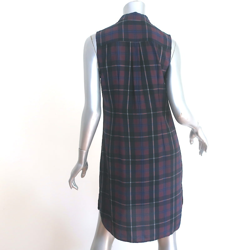 Jenni Kayne Plaid Sleeveless Shirt Dress Burgundy/Black Silk Size Small