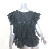 LoveShackFancy Ruffled Open-Back Top Black Embroidered Cotton Size Extra Small